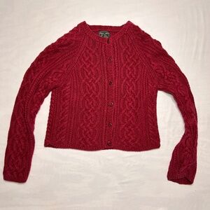 Abercrombie & Fitch Cardigan Womens M Red Cable Knit Cropped Ramie Cottagecore